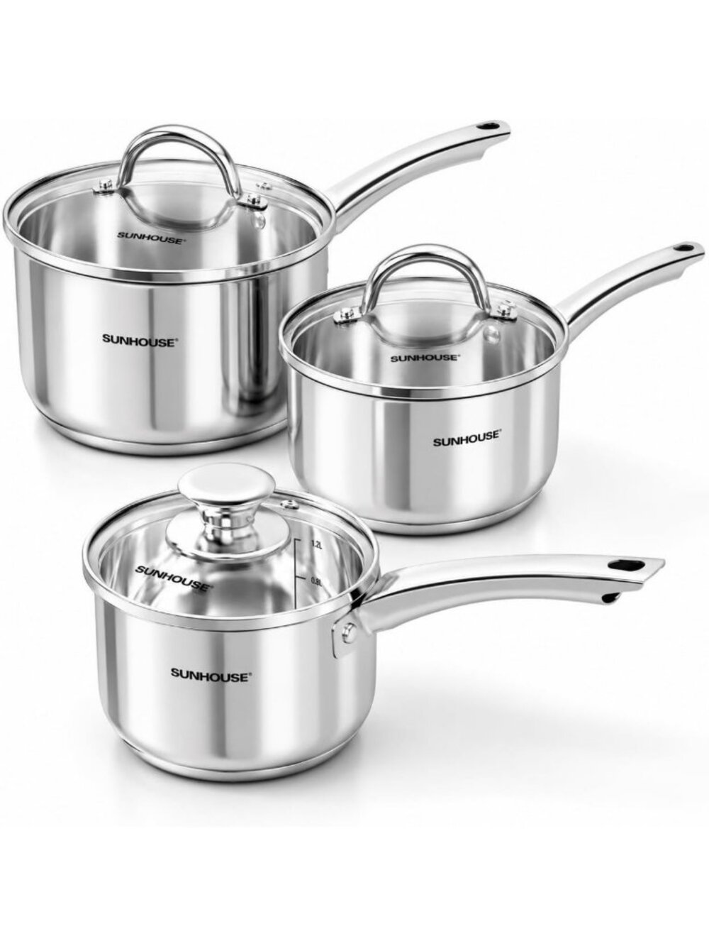 3-Piece Stainless Steel Saucepan Set with Lids - 1.5QT, 2QT, 3QT Cookware Set